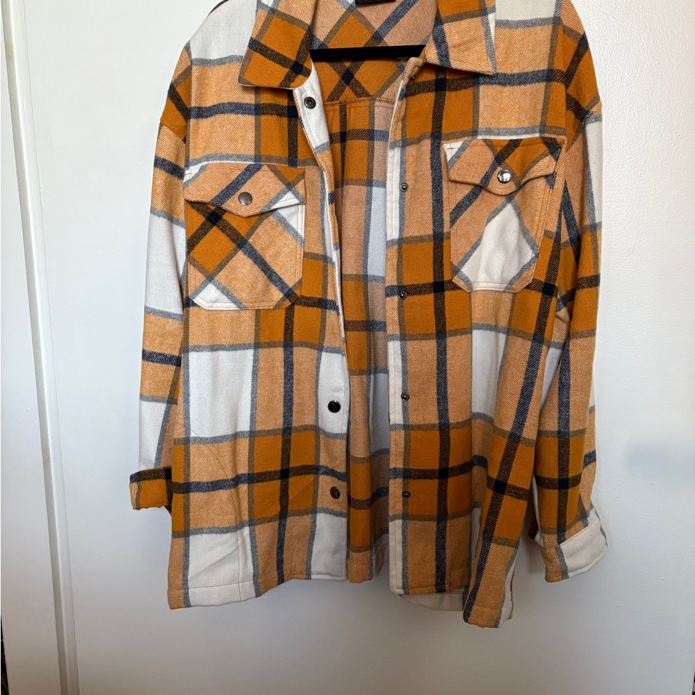 Orange and White Plaid Utility Jacket